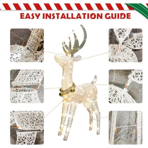 Garden Decor Lighted Reindeer with 70 Warm White Light, Patio Decor Light up - Picture 3 of 6